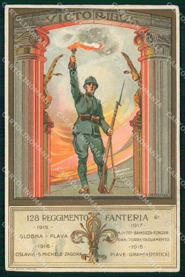 Militari Reggimentali 128° Regg Fanteria 1920 Derenzi cartolina KF4678 – fronte