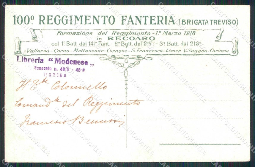 Militari Reggimentali 100° Reggimento Fanteria Brigata Treviso cartolina KF4680 – retro