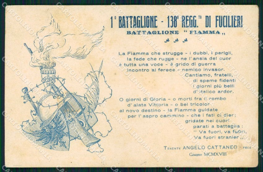 Militari Reggimentali 138° Regg Fucilieri 1° Battaglione Fiamma cartolina KF4687 – fronte