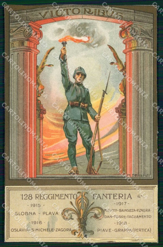 Militari Reggimentali 128° Reggimento Fanteria Derenzi cartolina KF4693 – fronte