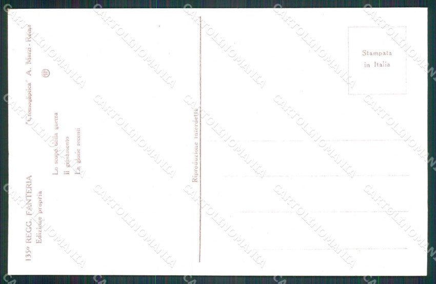 Militari Reggimentali 135° Reggimento Fanteria cartolina KF4700 – retro