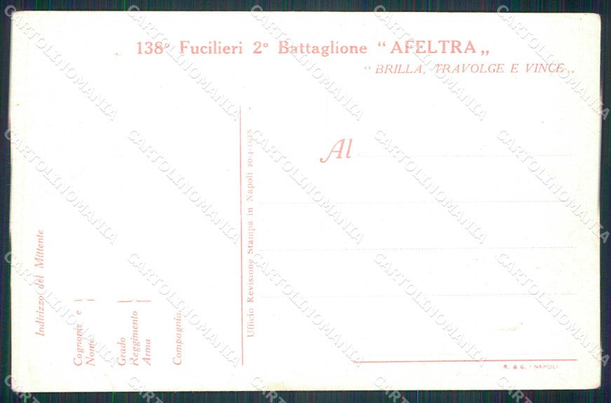 Militari Reggimentali 138° Regg. Fucilieri 2° Batt. AFELTRA cartolina KF4712 – retro