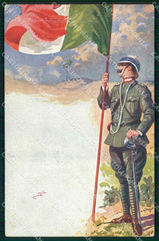 Militari Canzone del Fante Tricolore PIEGATA cartolina KF4760 – fronte
