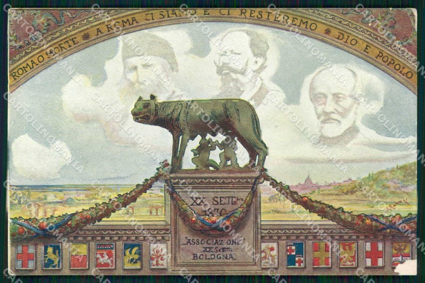 Politica Garibaldi Mazzini Vittorio Emanuele II Bologna ABRASA cartolina KF4787 – fronte