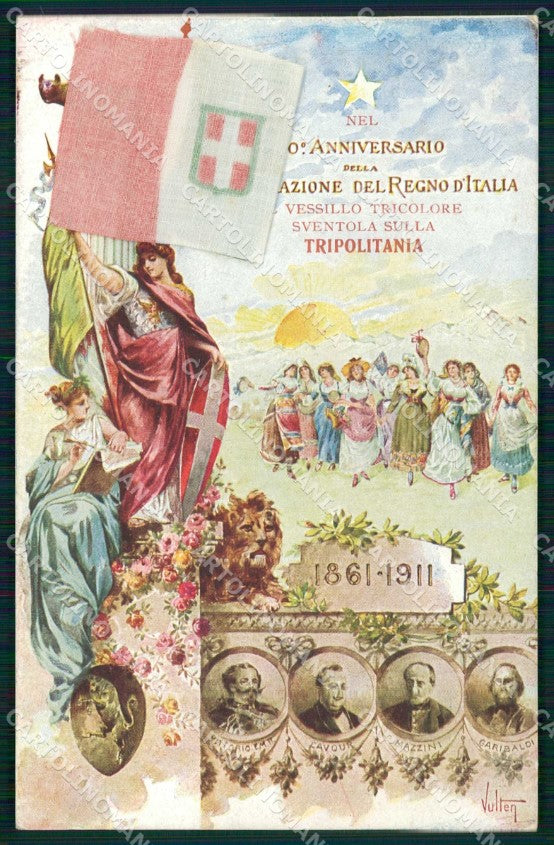 Patriottismo Proclamazione Regno Italia Tricolore Seta Vulten cartolina KF4794 – fronte