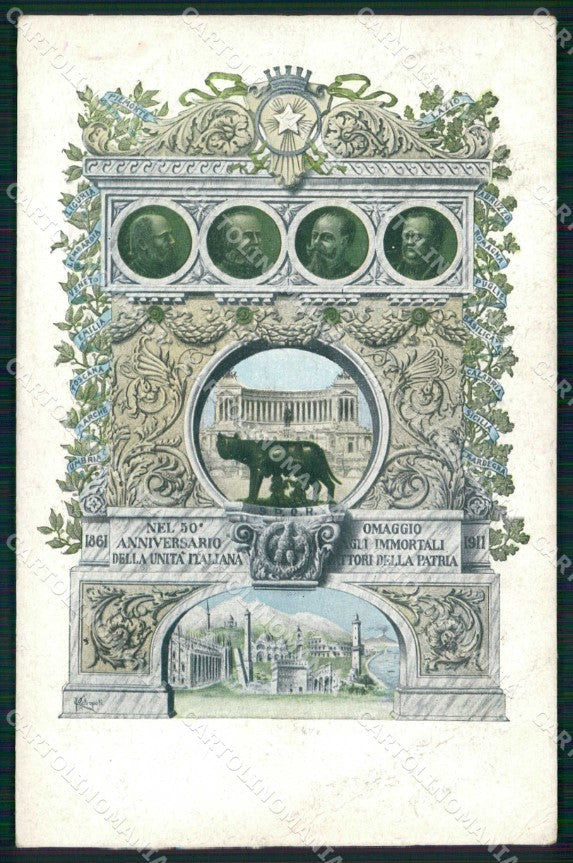 Patriottismo Anniversario Unità Italia PIEGA cartolina KF4796 – fronte
