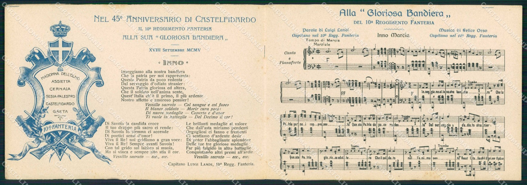 Militari 10° Reggimento Fanteria Castelfidardo PIEGHINE Doppia cartolina KF4800 – fronte