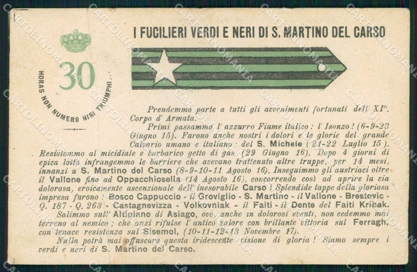 Militari Reggimentali 30° Regg Fanteria Fucilieri Carso PIEGATA cartolina KF4846 – fronte