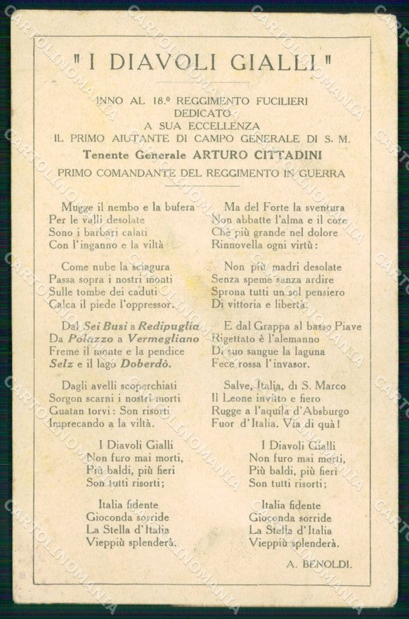 Militari Reggimentali 18° Regg Fucilieri Diavoli Gialli Pescara cartolina KF4855 – fronte