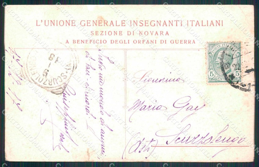 WWI WW1 Militari Unione Insegnanti Italiani Novara PIEGHE STRAPPINO cp KF4864 – retro