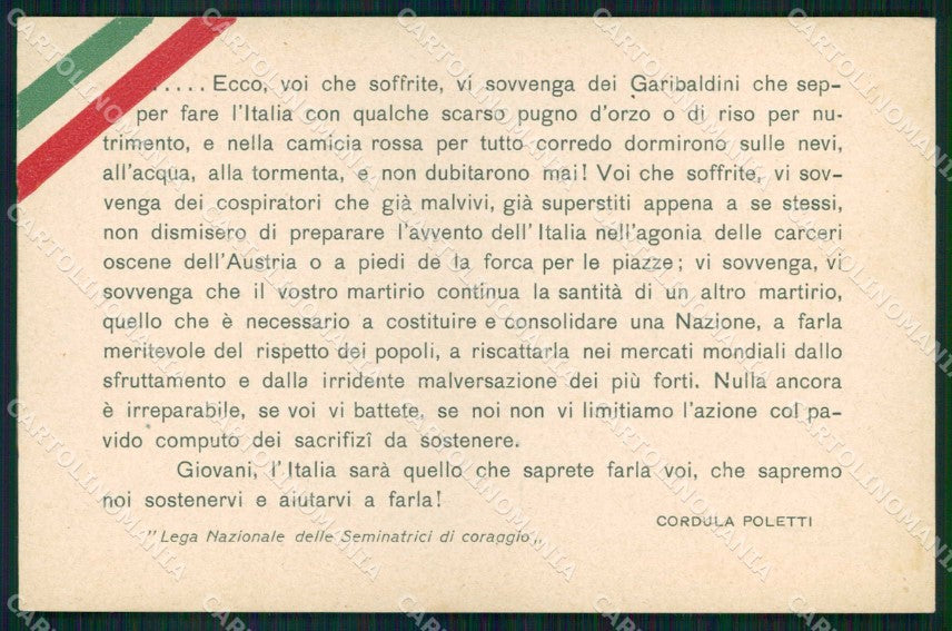 WWI WW1 Patriottismo Garibaldi Lega Seminatrici Coraggio Milano cartolina KF4886 – fronte