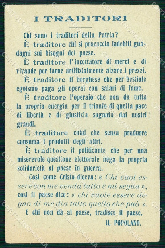 WWI WW1 Patriottismo Livorno Cantiere Orlando I Traditori cartolina KF4890 – fronte