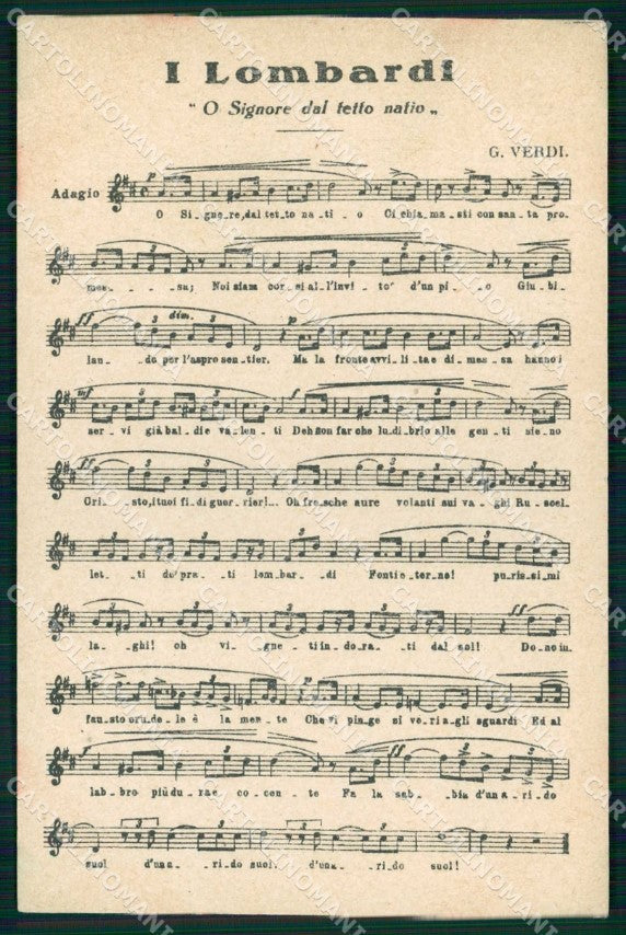 WWI WW1 Patriottismo Opera I Lombardi Verdi Spartito Milano cartolina KF4895 – fronte