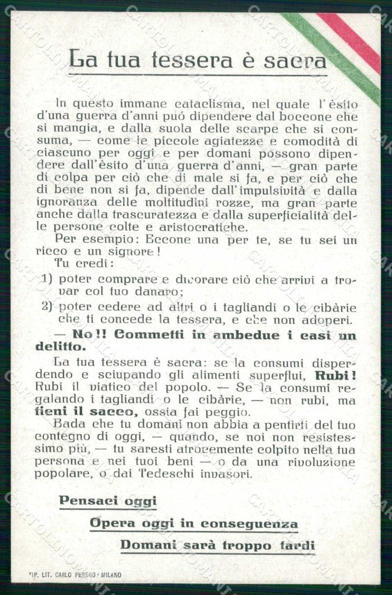 WWI WW1 Patriottismo Tricolore Tedeschi Invasori Tessera Sacra cartolina KF4898 – fronte