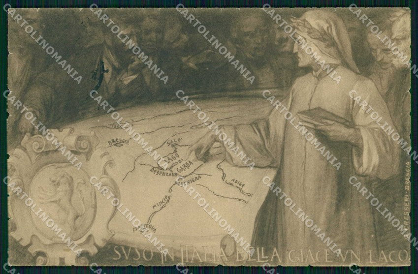 Patriottismo Dante Lago Garda Brescia 1909 cartolina KF4916 – fronte