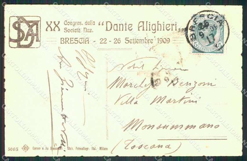 Patriottismo Dante Lago Garda Brescia 1909 cartolina KF4916 – retro