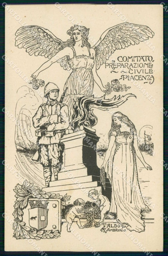 WWI WW1 Patriottismo Comitato Preparazione Civile Piacenza Ambrogio cp KF4924 – fronte
