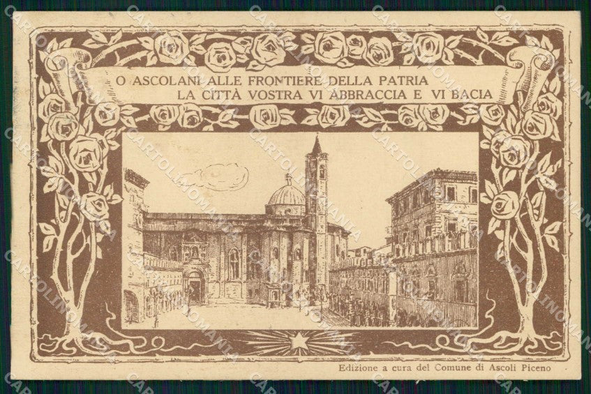 WWI WW1 Patriottismo Ascoli Piceno Militari Frontiere Patria cartolina KF4926 – fronte