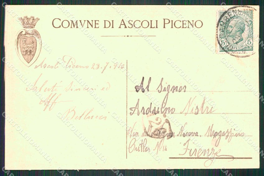 WWI WW1 Patriottismo Ascoli Piceno Militari Frontiere Patria cartolina KF4926 – retro