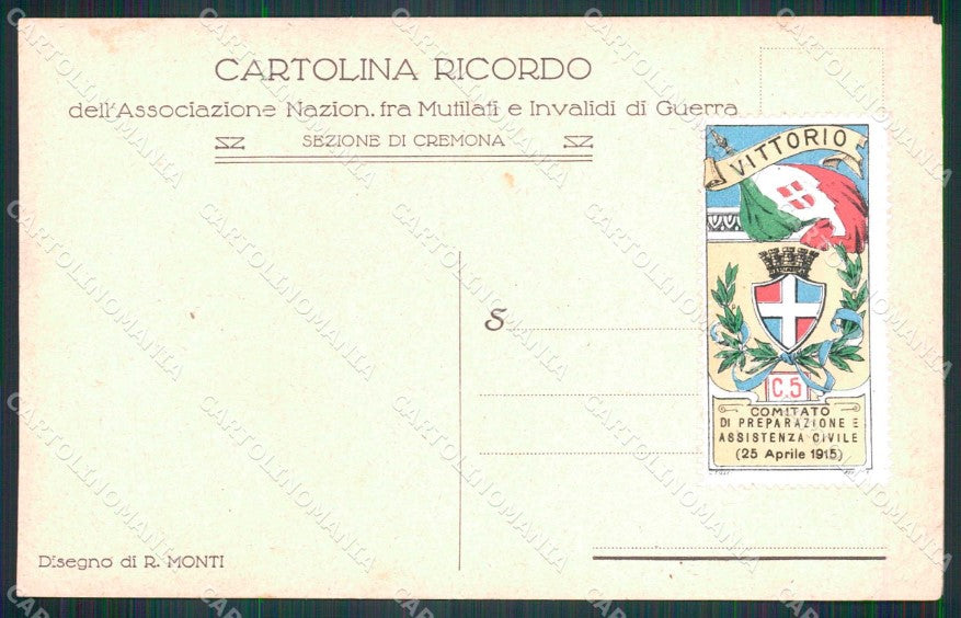 WWI WW1 Patriottismo Associazione Invalidi Cremona Monti PIEGHE cartolina KF4927 – retro