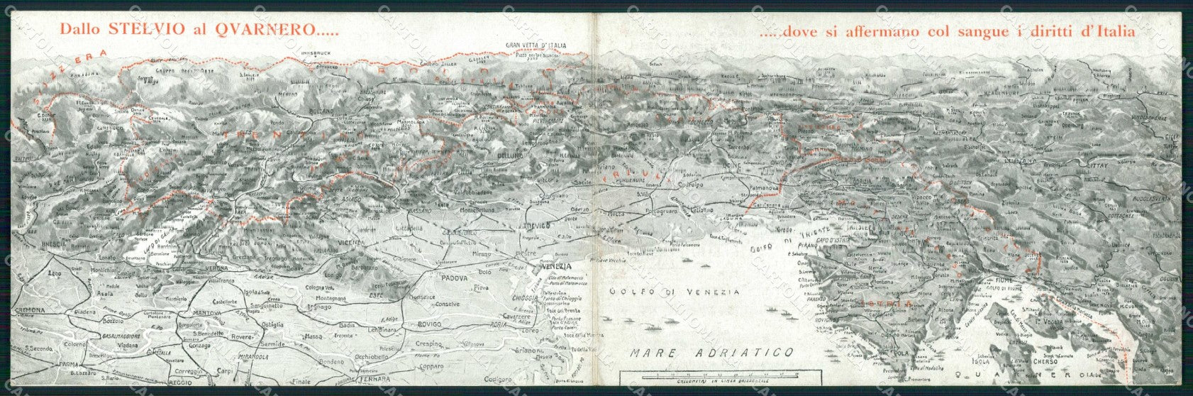 WWI Patriottismo Fronte Guerra CRI dallo Stelvio a Quarnero Map doppia cp KF4929 – fronte