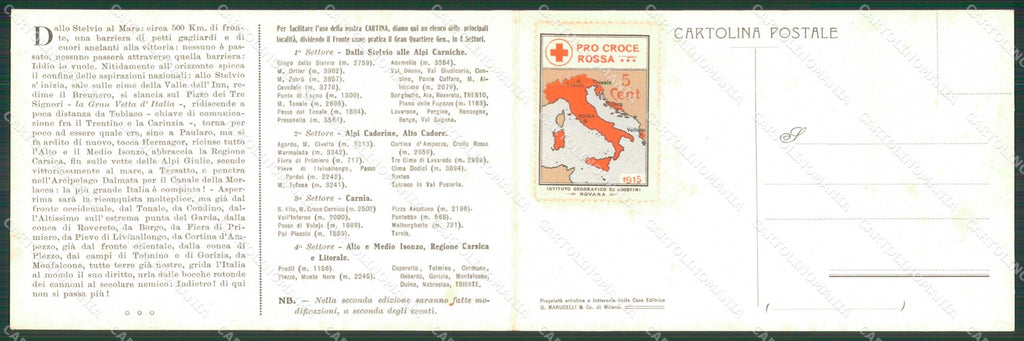 WWI Patriottismo Fronte Guerra CRI dallo Stelvio a Quarnero Map doppia cp KF4929 – retro
