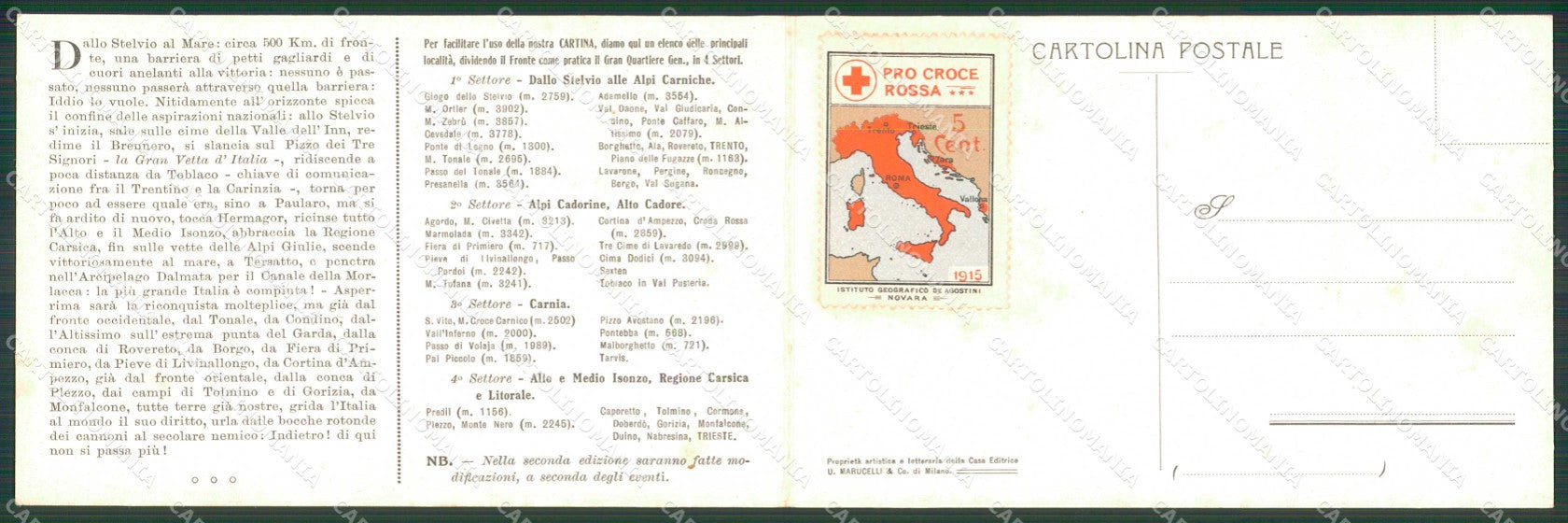 WWI Patriottismo Fronte Guerra CRI dallo Stelvio a Quarnero Map doppia cp KF4929 – retro