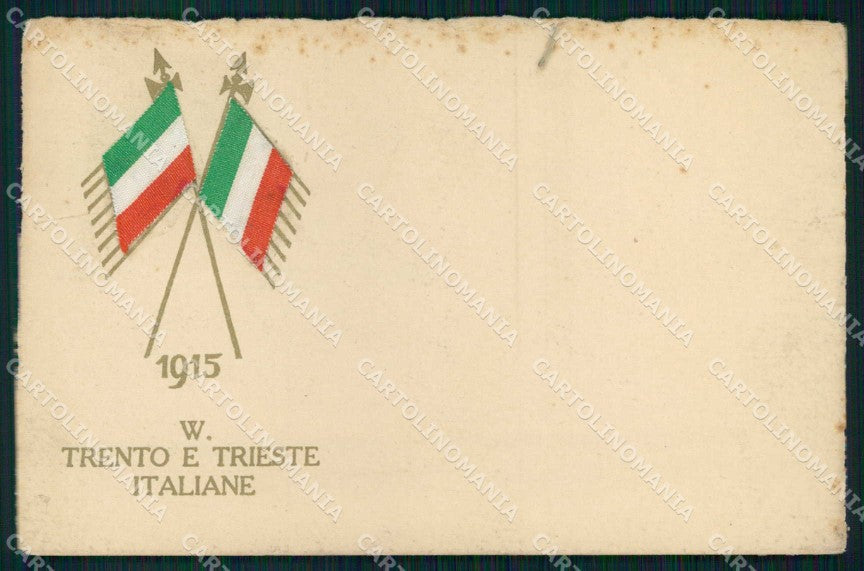 WWI WW1 Patriottismo Trento Trieste Tricolore Seta Flag 1915 cartolina KF4930 – fronte
