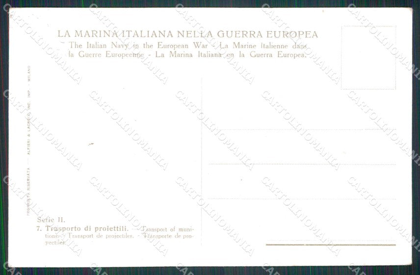 WWI WW1 Militari Marina Italiana Marinai Trasporto Proiettili cartolina KF4934 – retro