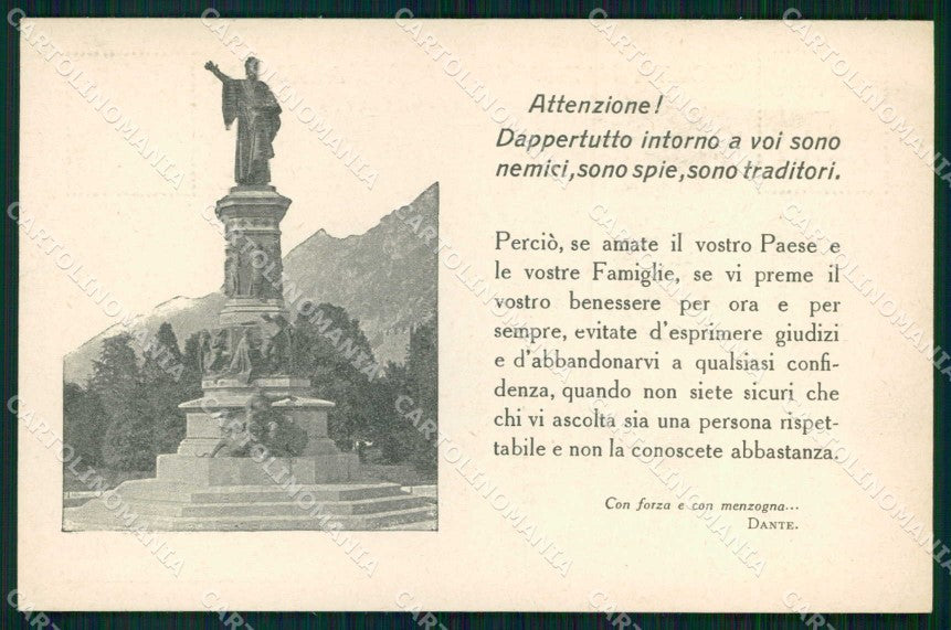 WWI WW1 Patriottismo Trento Monumento Dante Milano cartolina KF4937 – fronte