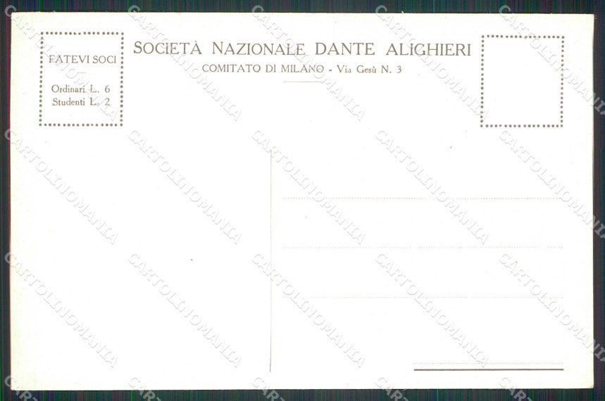 WWI WW1 Patriottismo Trento Monumento Dante Milano cartolina KF4937 – retro