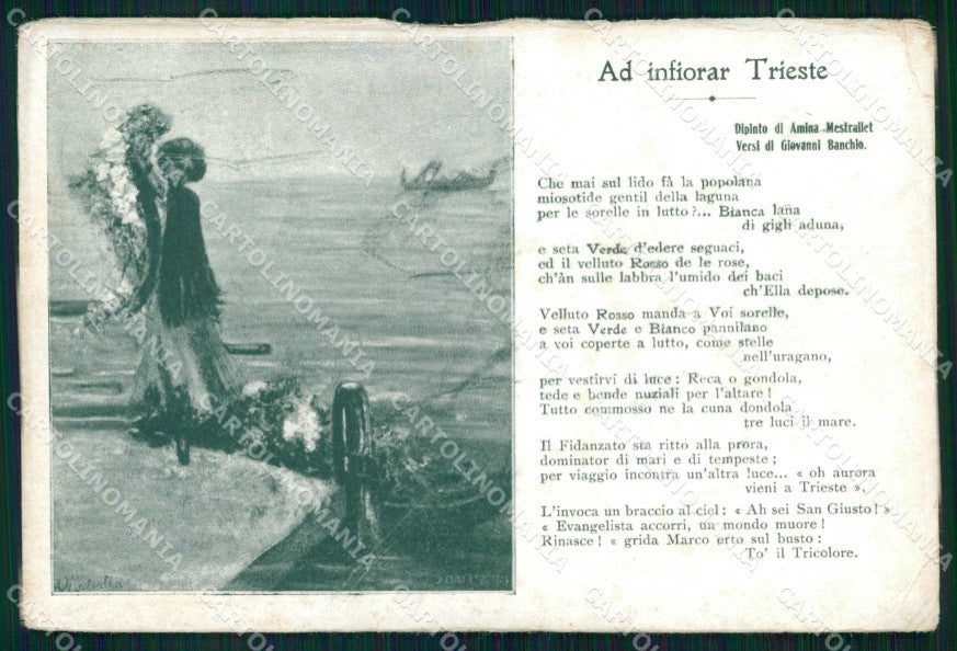 WWI WW1 Patriottismo Trieste Mestrallet Banchio PIEGHINE cartolina KF4939 – fronte