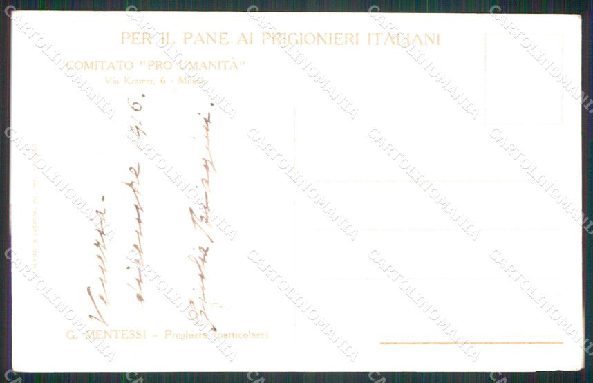 WWI Patriottismo Comitato Pro Umanità Pane ai Prigionieri Mentessi cp KF4943 – retro