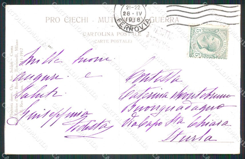 WWI WW1 Patriottismo Pro Mutilati Ciechi Tricolore cartolina KF4944 – retro