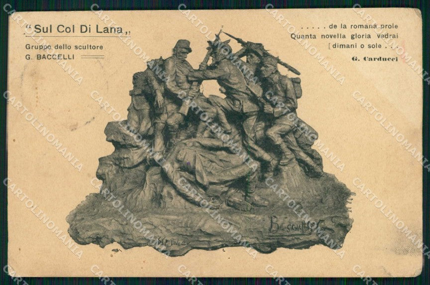 WWI Patriottismo Militari Soldati Col Lana Carducci Baccelli PIEGHINE cp KF4958 – fronte