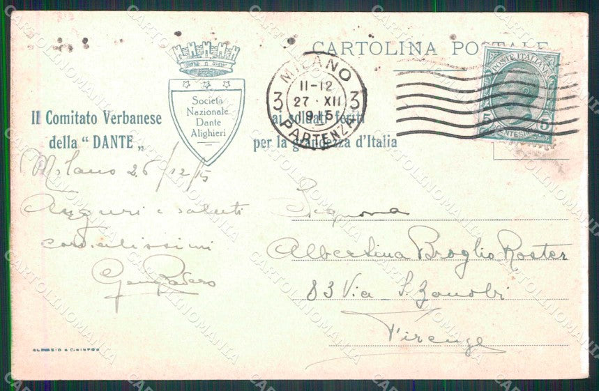 WWI WW1 Patriottismo Comitato Verbanese Dante Tricolore Mameli cartolina KF4960 – retro