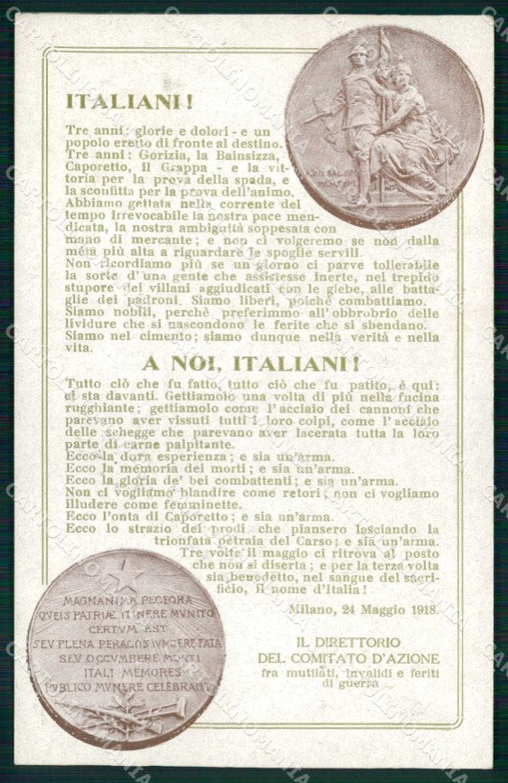 WWI WW1 Propaganda Artistica Feriti Guerra Medaglia Pogliaghi cartolina KF4963 – fronte