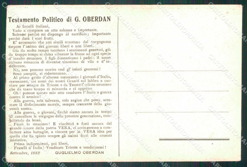 Militari Politica Trieste Oberdan STRAPPINO cartolina KF4976 – retro