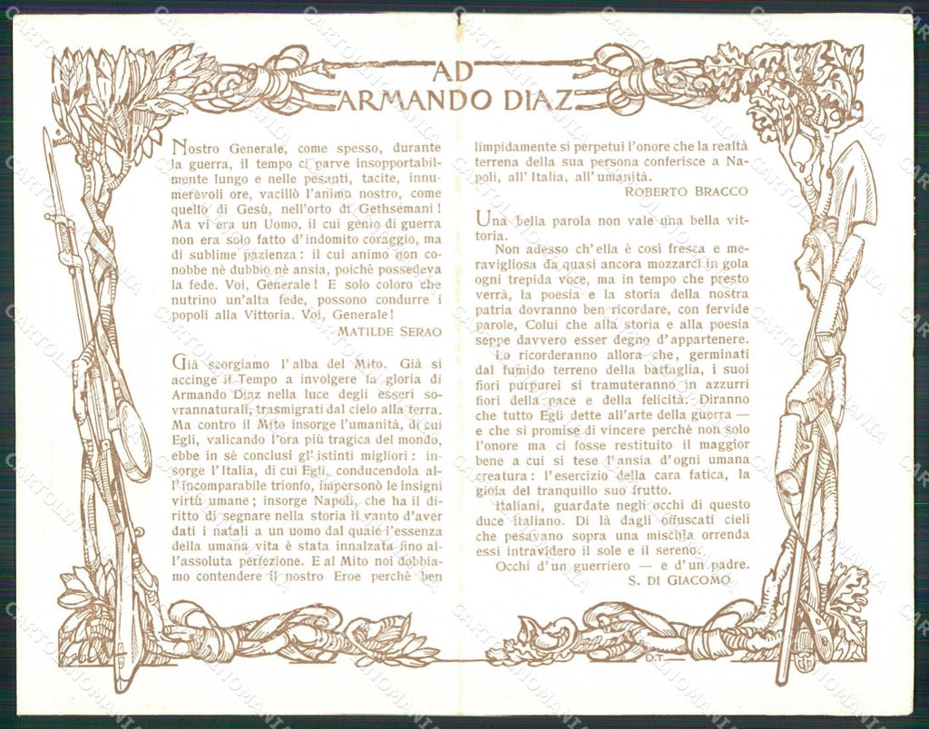 WWI WW1 Militari Politica Gen Armando Diaz Napoli Bracco doppia cartolina KF4987 – retro