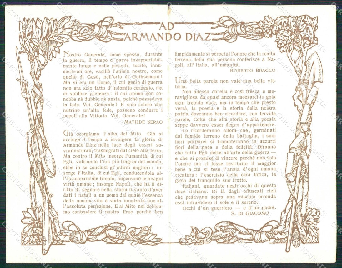 WWI WW1 Militari Politica Gen Armando Diaz Napoli Bracco doppia cartolina KF4987 – retro