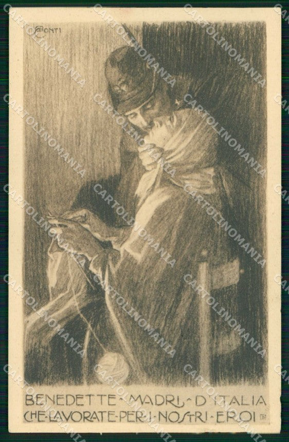 WWI WW1 Patriottismo Corredo del Soldato Alpini Madri d'Italia cartolina KF5001 – fronte