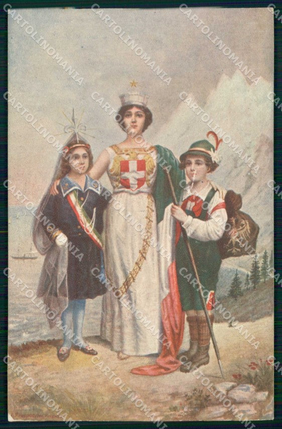 WWI WW1 Patriottismo Tricolore Allegoria Prosdocimi Sborgi cartolina KF5011 – fronte