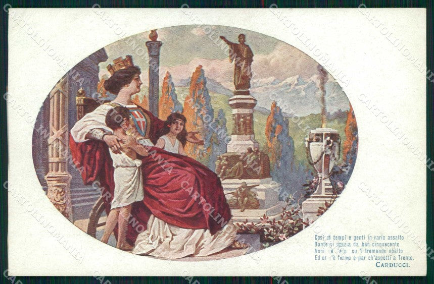 WWI WW1 Patriottismo Trento Monumento Dante Carducci PIEGA cartolina KF5013 – fronte