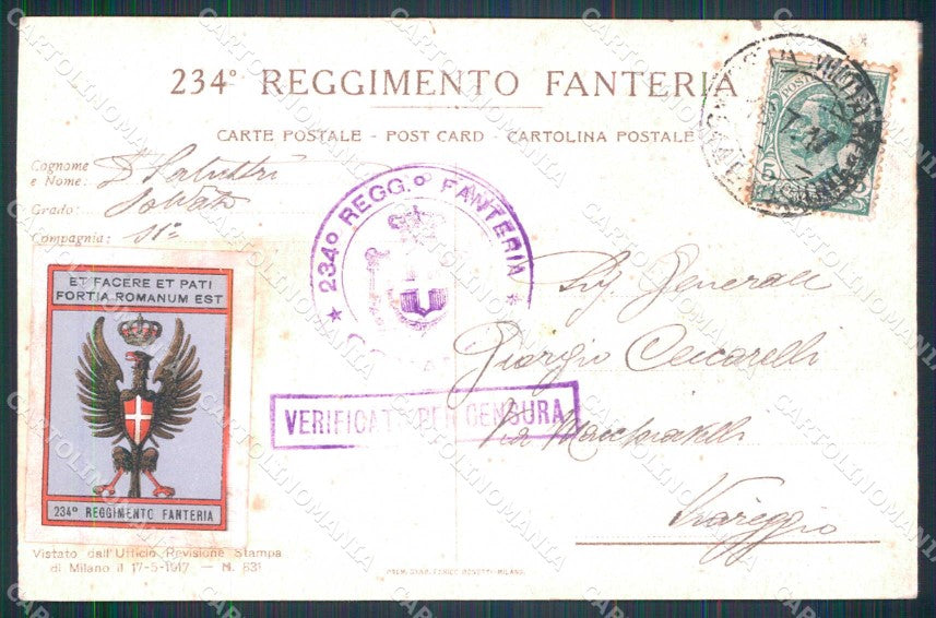 Militari 234° Reggimento Fanteria Brigata Lario Trincea cartolina KF5029 – retro