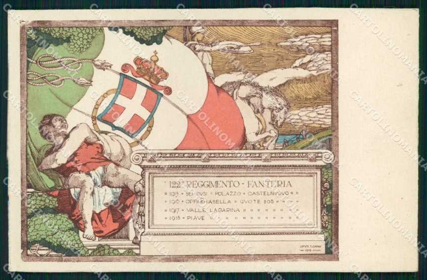 Militari 122° Regg. Fanteria Tricolore Chini PIEGHINE cartolina KF5041 – fronte