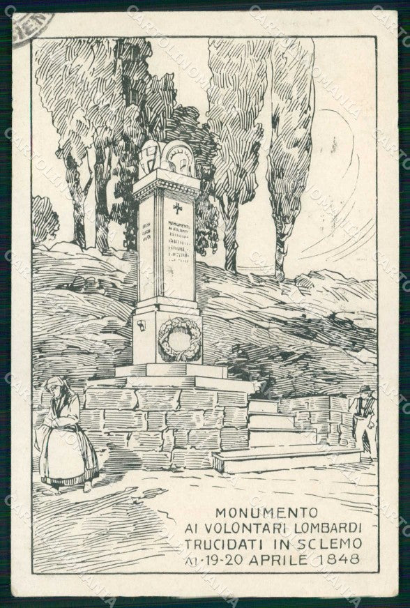 WWI WW1 Lombardi Trucidati Monumento Trento Sclemo PIEGHINE cartolina KF5049 – fronte