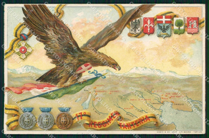 Militari Reggimentali 17° Reggimento Fanteria FORI cartolina KF5053 – fronte
