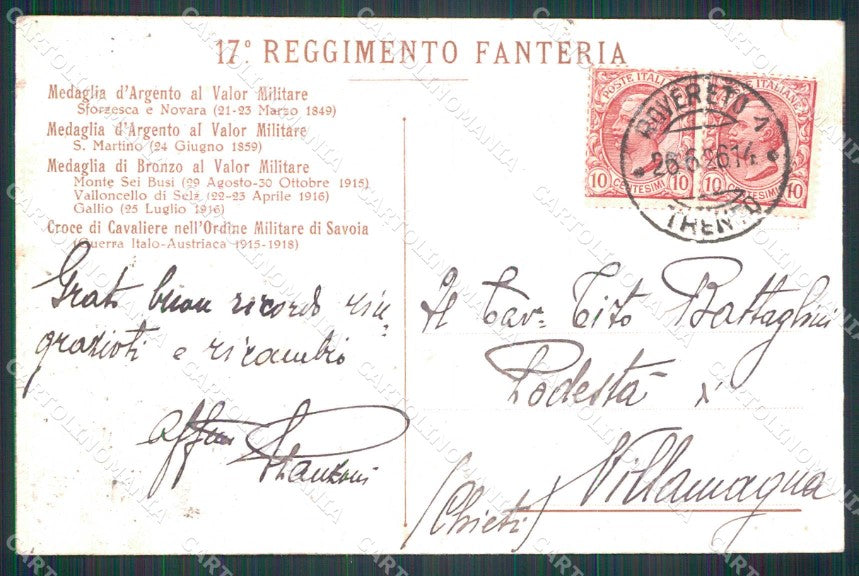 Militari Reggimentali 17° Reggimento Fanteria FORI cartolina KF5053 – retro