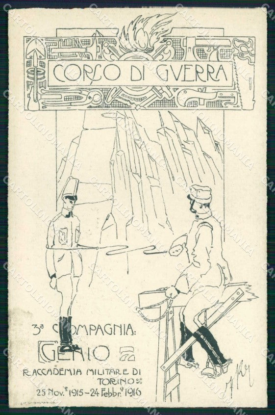 Militari Accademia Torino 3ª Compagnia Genio Corso Guerra 1916 cartolina KF5080 – fronte