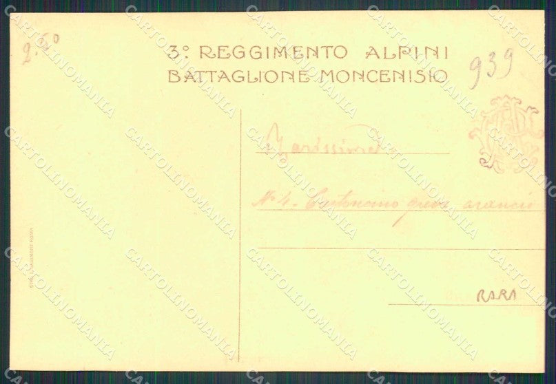 Militari Reggimentali 3° Regg. Alpini Batt. Moncenisio RIFILATA cartolina KF5131 – retro